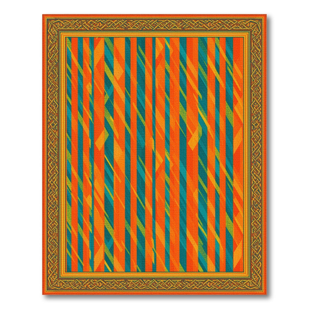 Bold Orange Teal Striped Geometric Area Rug