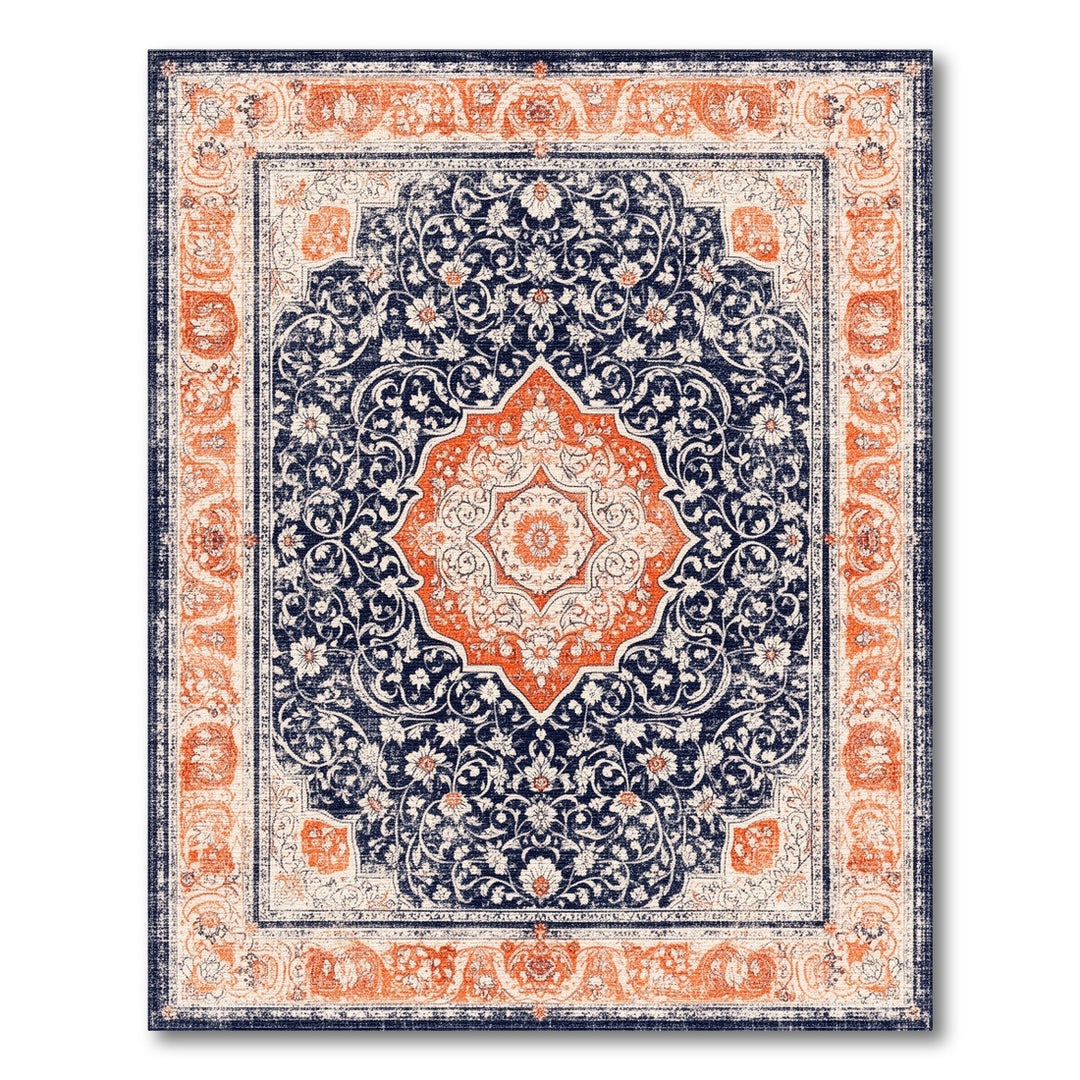 Traditional Persian Navy Orange Medallion Persian Area Rug