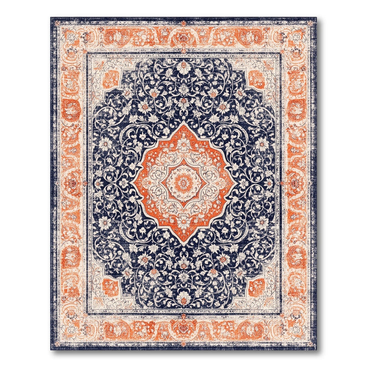 Traditional Persian Navy Orange Medallion Persian Area Rug