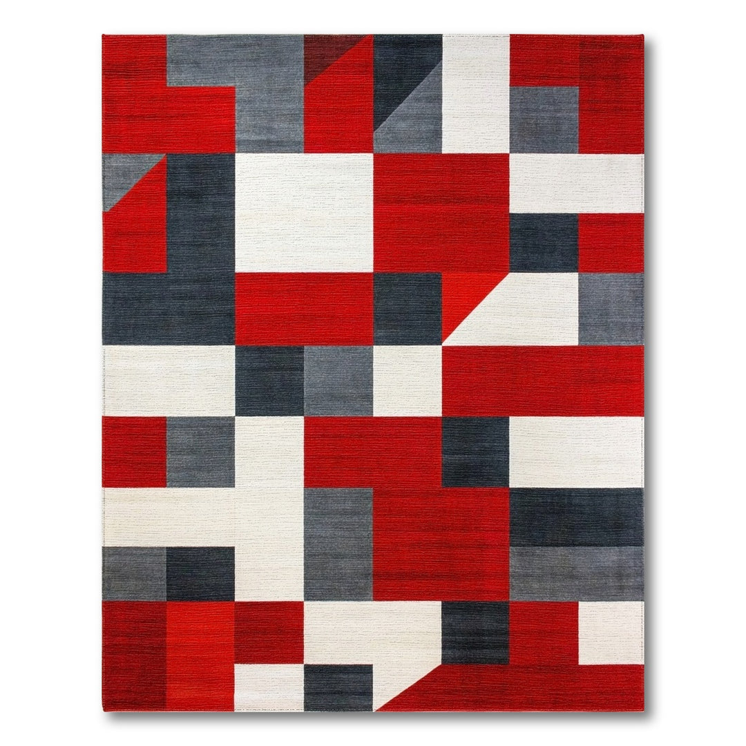 Red Geometric Block Area Rug