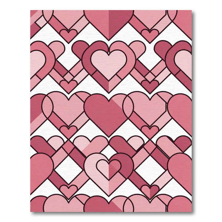 Geometric Pink Hearts Layered Rug