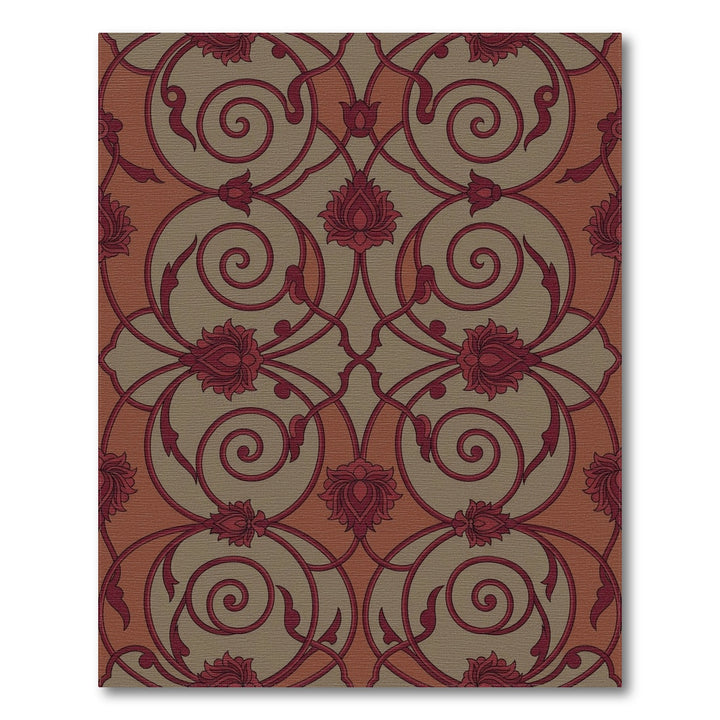 Rich Crimson Floral Scrollwork Rug