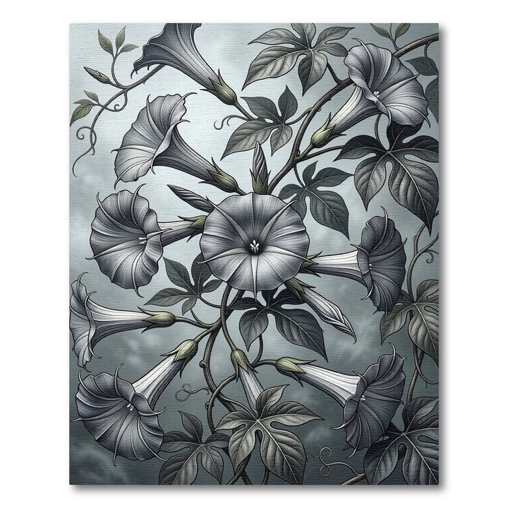 Grayscale Morning Glory Vine Art Rug