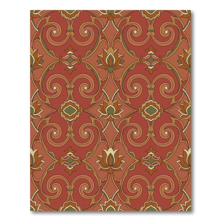 Terracotta Lotus Swirl Intricate Floral Rug
