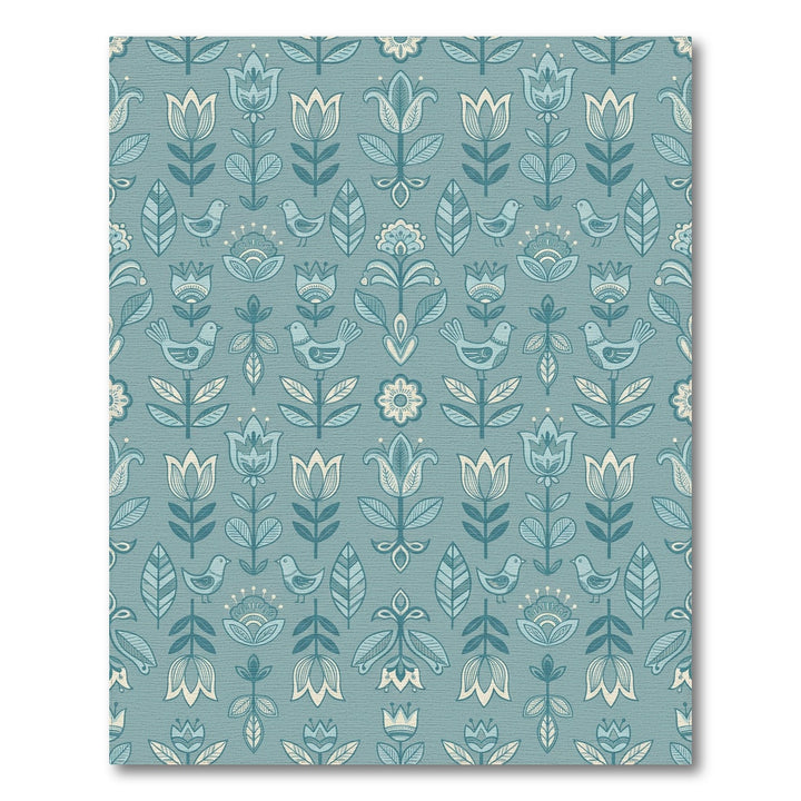 Serene Blue Folk Art Floral Bird Rug