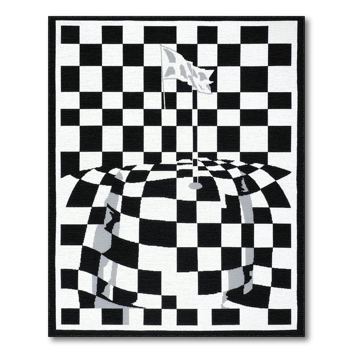Black White Wavy Checkered Illusion Area Rug