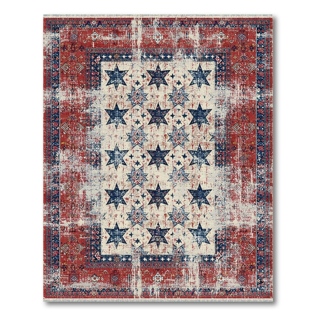 Red Distressed Patriotic Star Area Rug