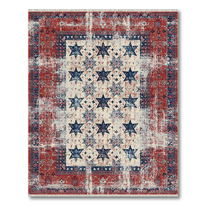 Red Distressed Patriotic Star Area Rug