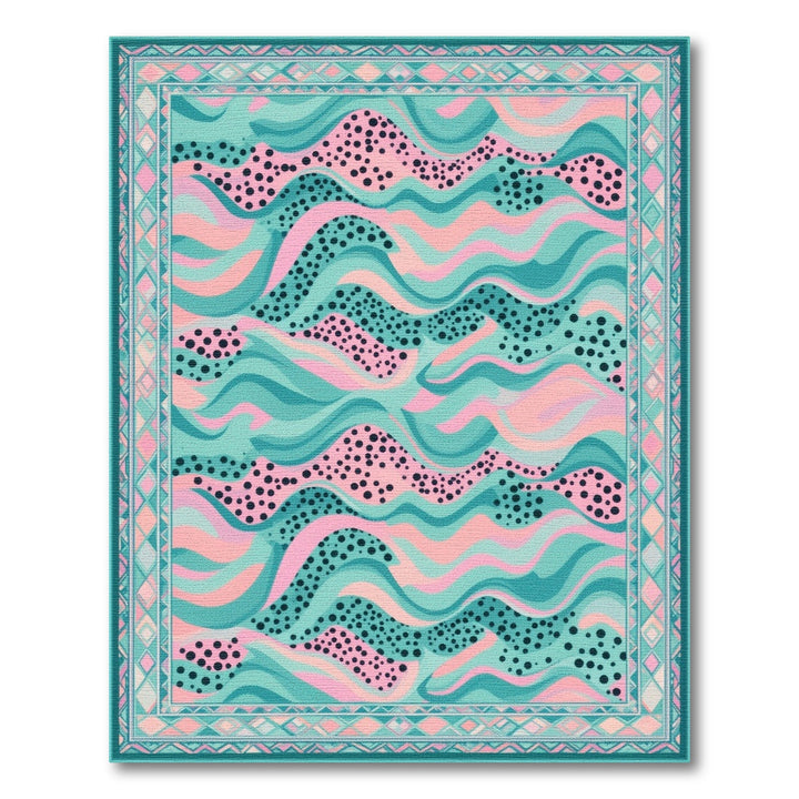 Blue Teal Wave Abstract Area Rug
