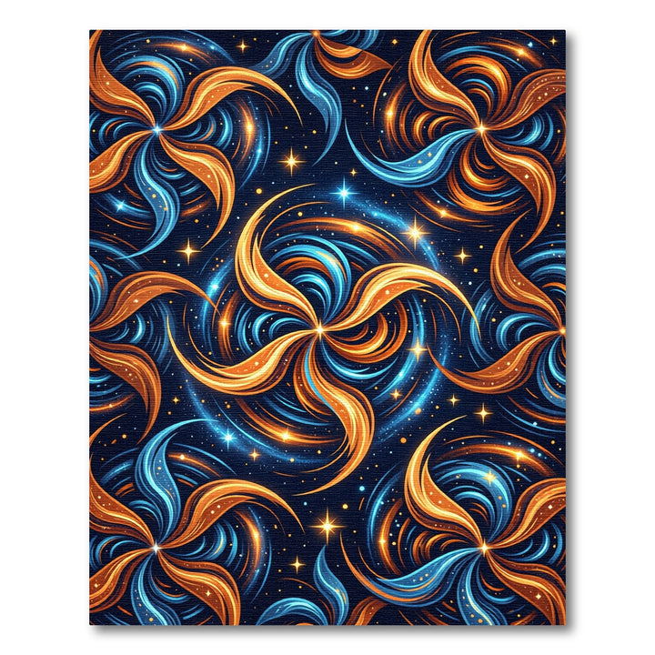 Cosmic Swirl Orange Blue Starburst Rug