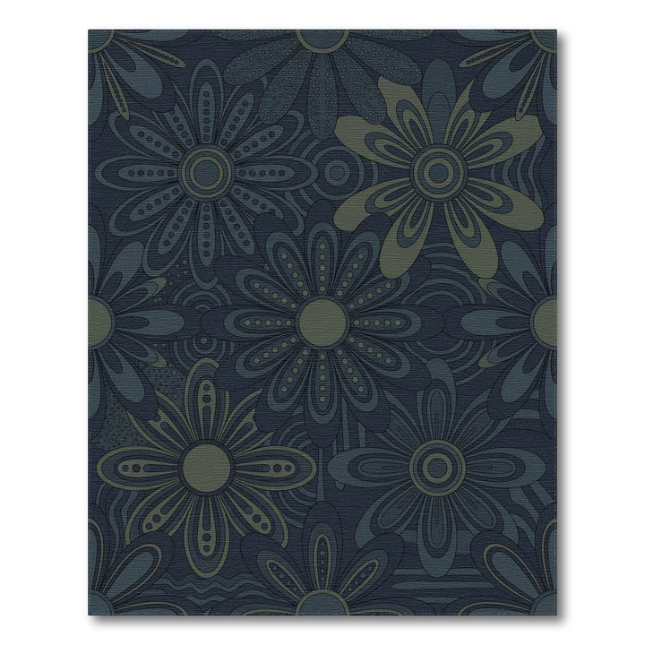Retro Daisy Blue And Green Rug