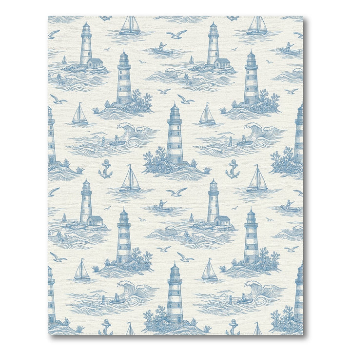 Coastal Blue Lighthouse Sailboat Scene Rug