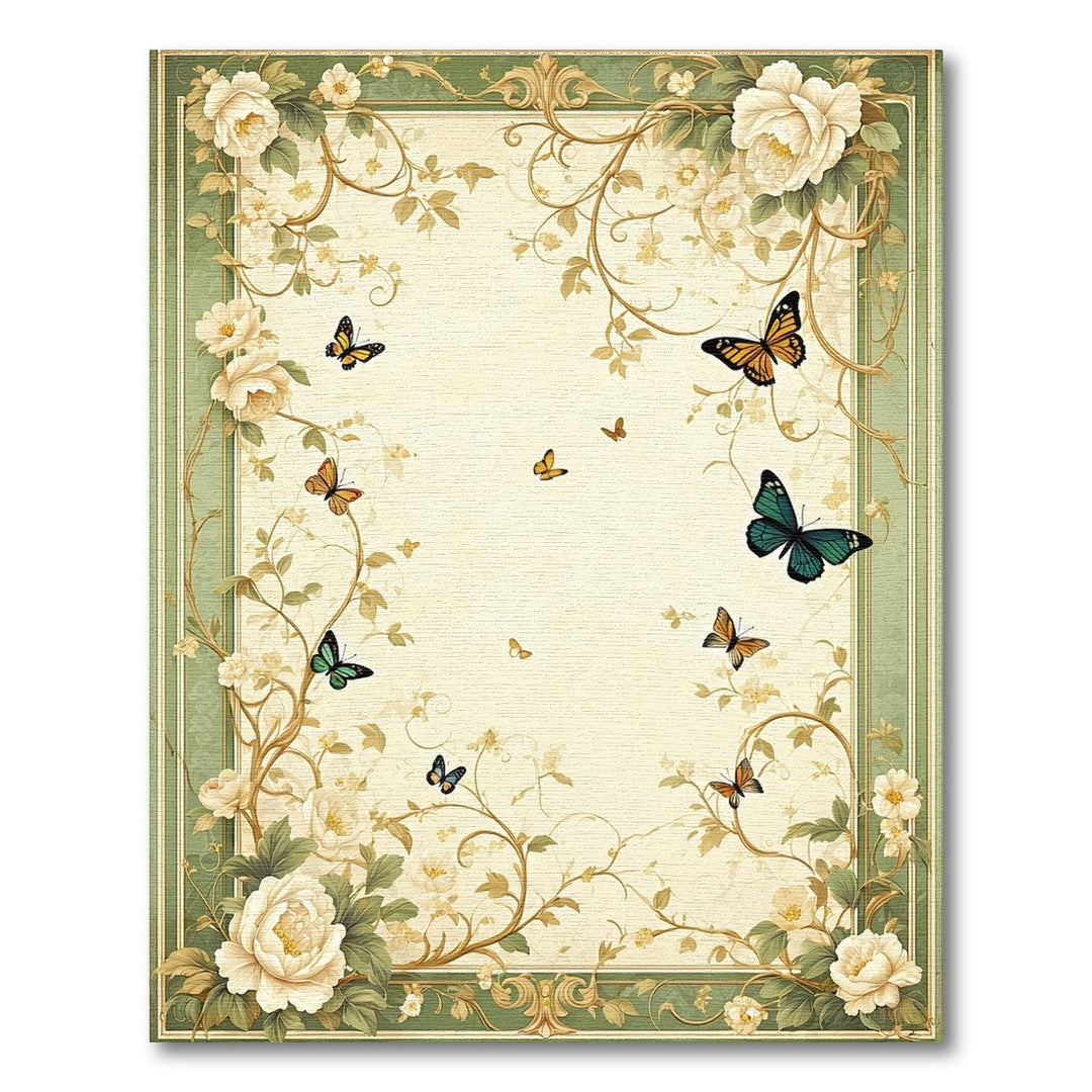Green Floral Butterfly Vintage Area Rug