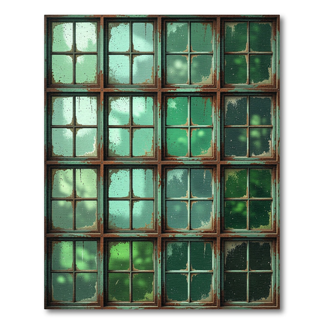 Rustic Green Grungy Paned Window Rug