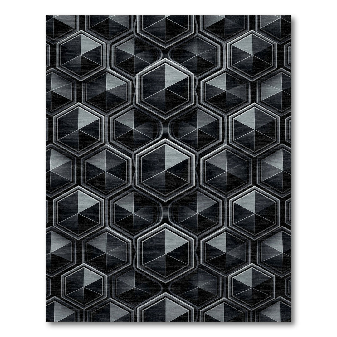 Modern Gray Hexagonal Deep Relief Rug