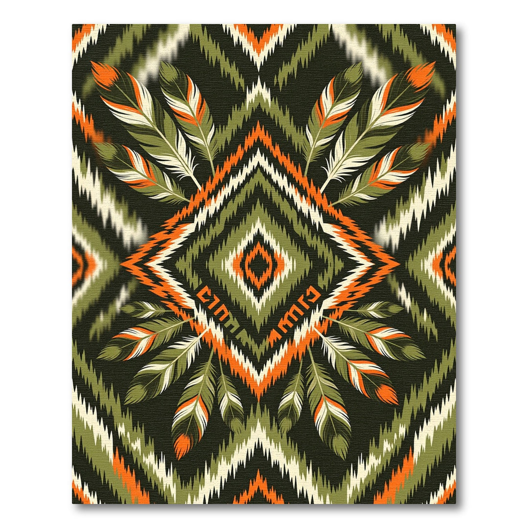 Olive Orange Feathered Tribal Chevron Rug