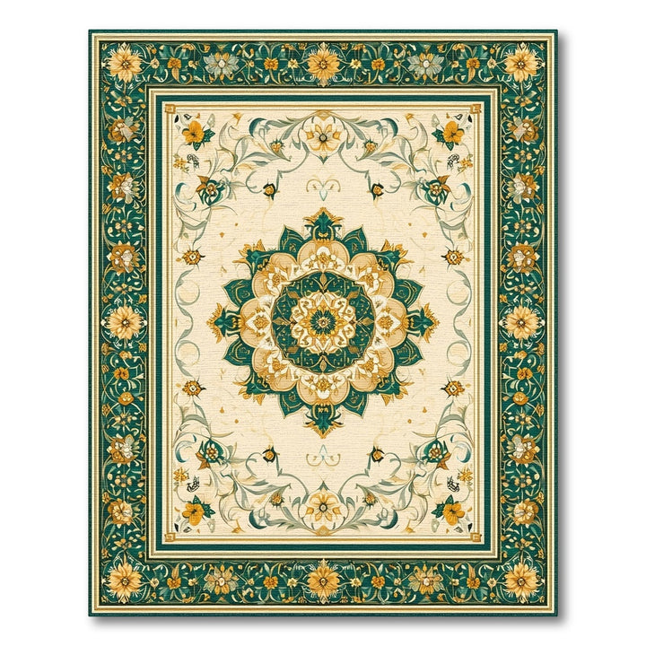 Blue and Teal Gold Floral Persian Medallion Rug