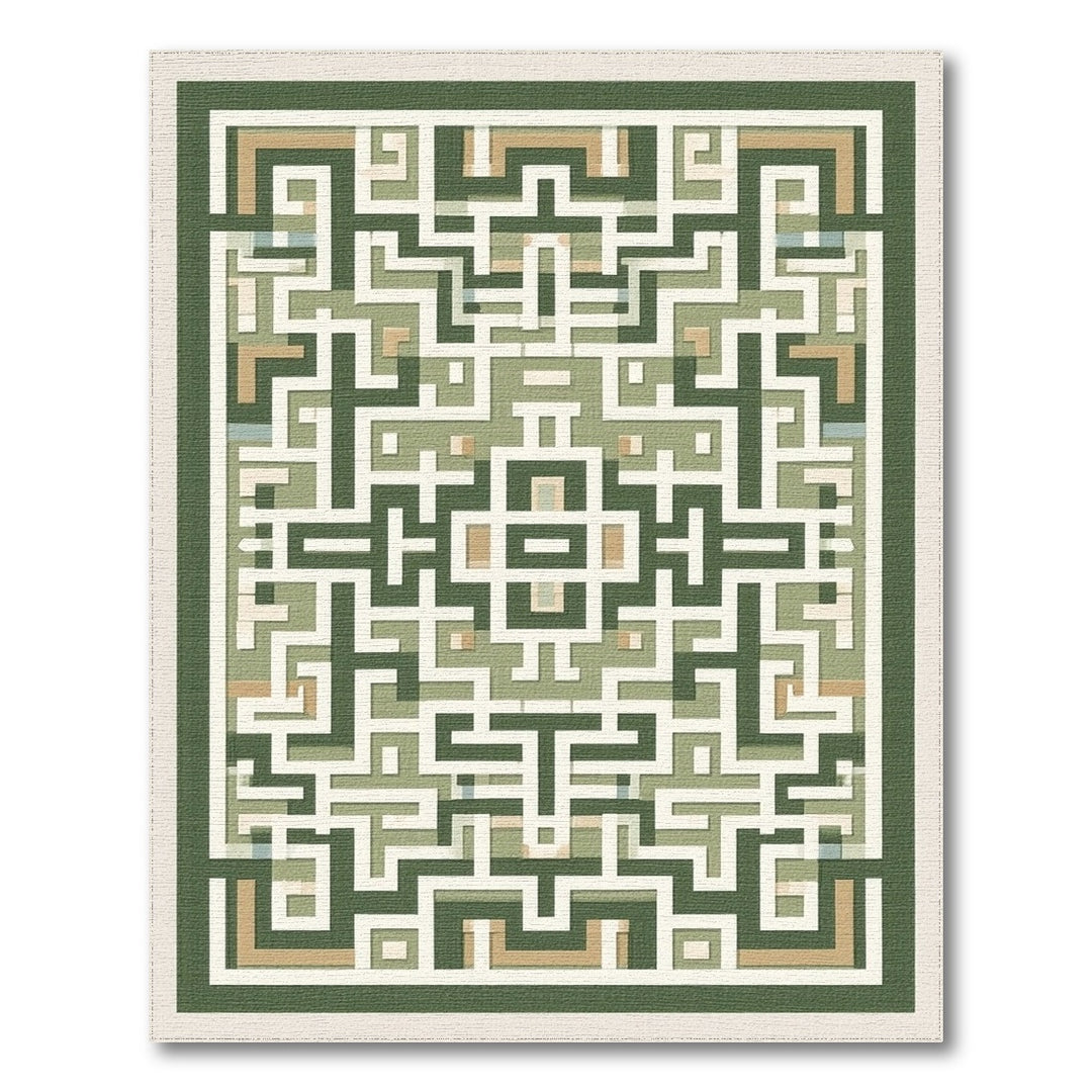 Geometric Modern Green Geometric Maze Area Rug