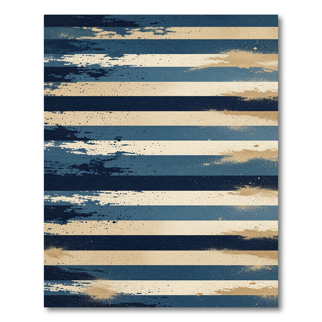 Navy Blue Tan Abstract Stripe Rug