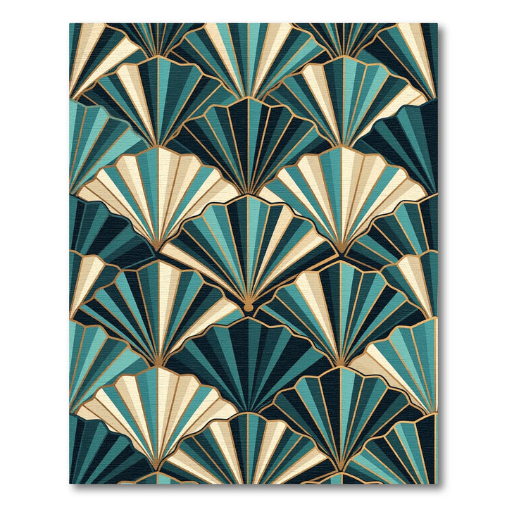 Teal Gold Fan Art Deco Rug
