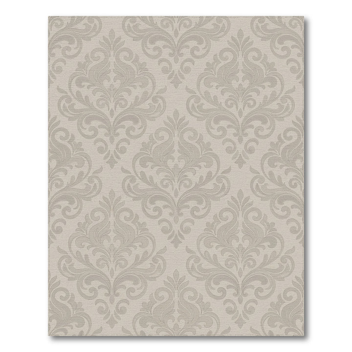 Subtle Tan Damask Scroll Work Rug
