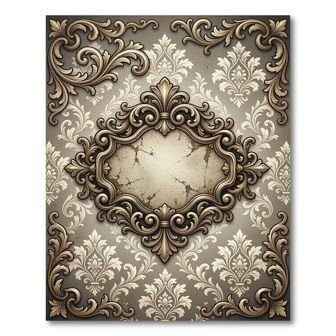 Ornate Gold Damask Scrollwork Rug