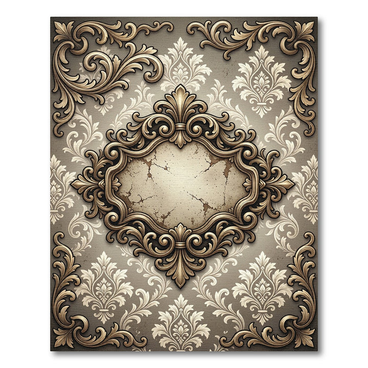 Ornate Gold Damask Scrollwork Rug