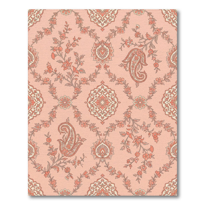 Coral Pink Paisley Garden Medallion Rug