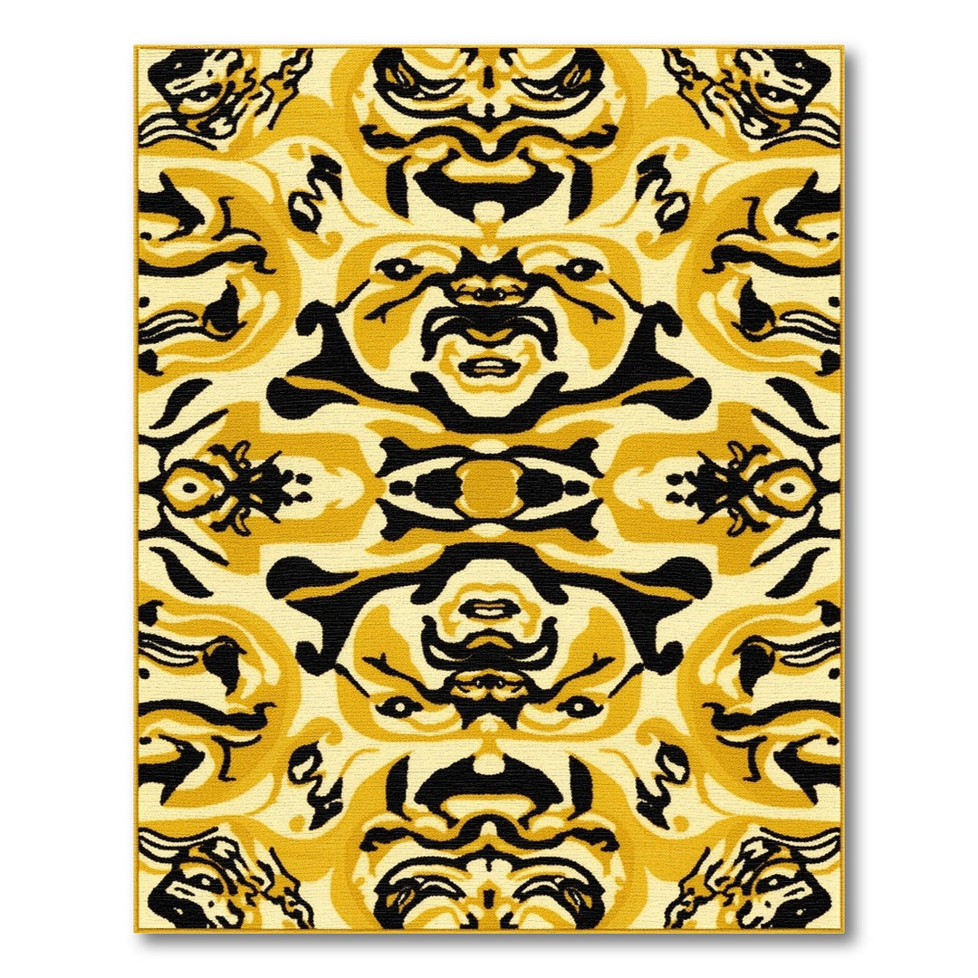 Yellow Black Geometric Abstract Area Rug