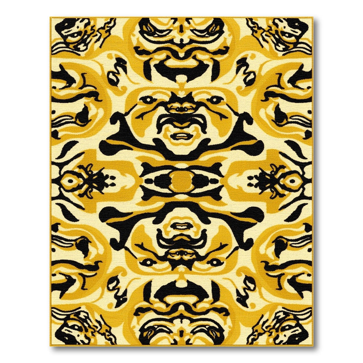 Yellow Black Geometric Abstract Area Rug