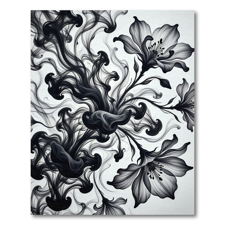 Black Ink Floral Swirl Rug