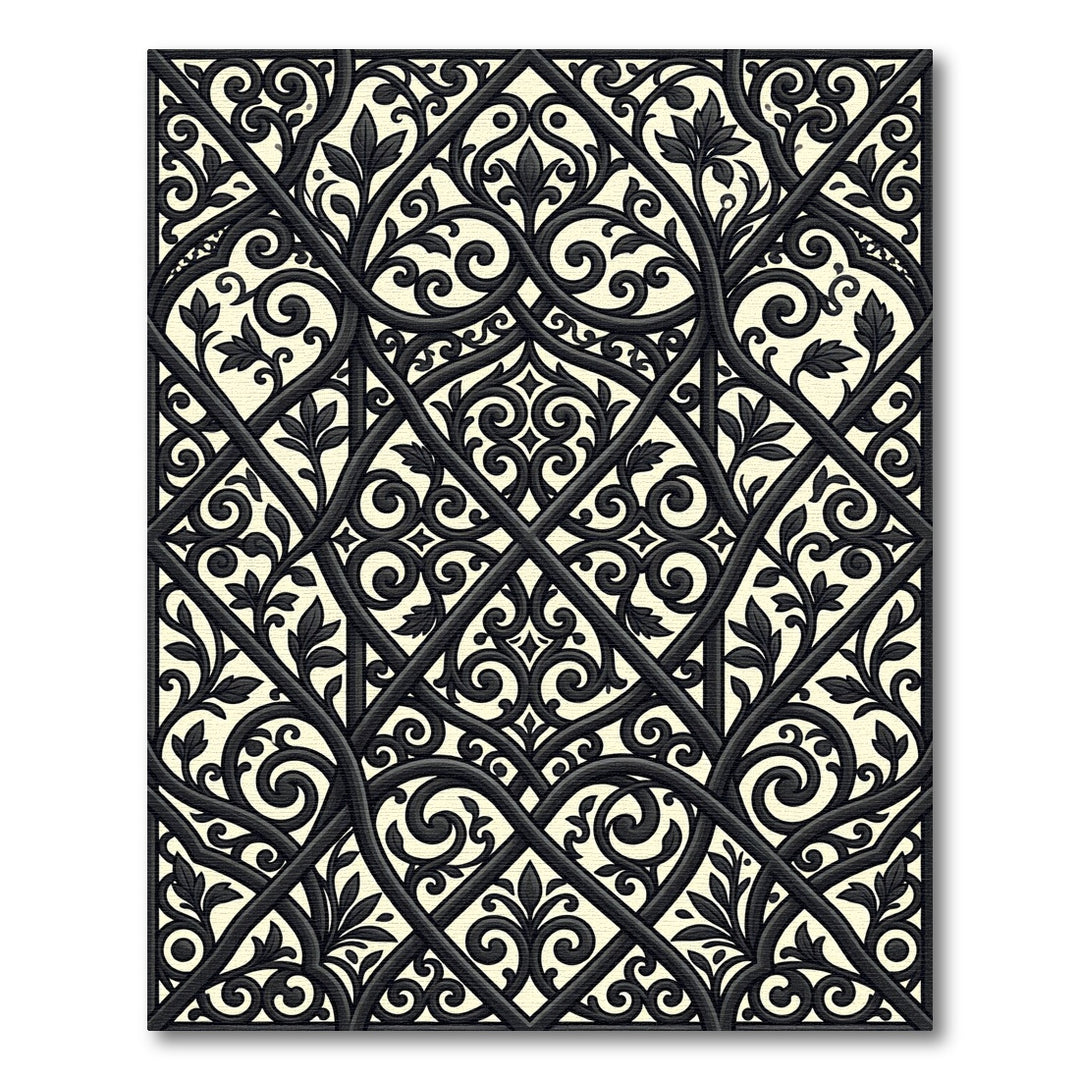 Black Cream Interlaced Arabesque Foliage Rug