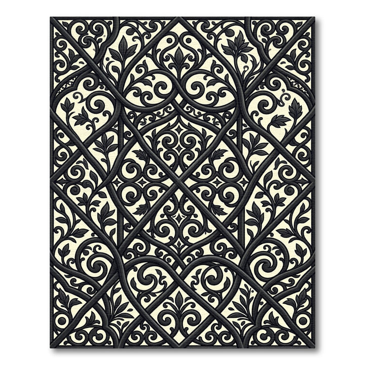 Black Cream Interlaced Arabesque Foliage Rug