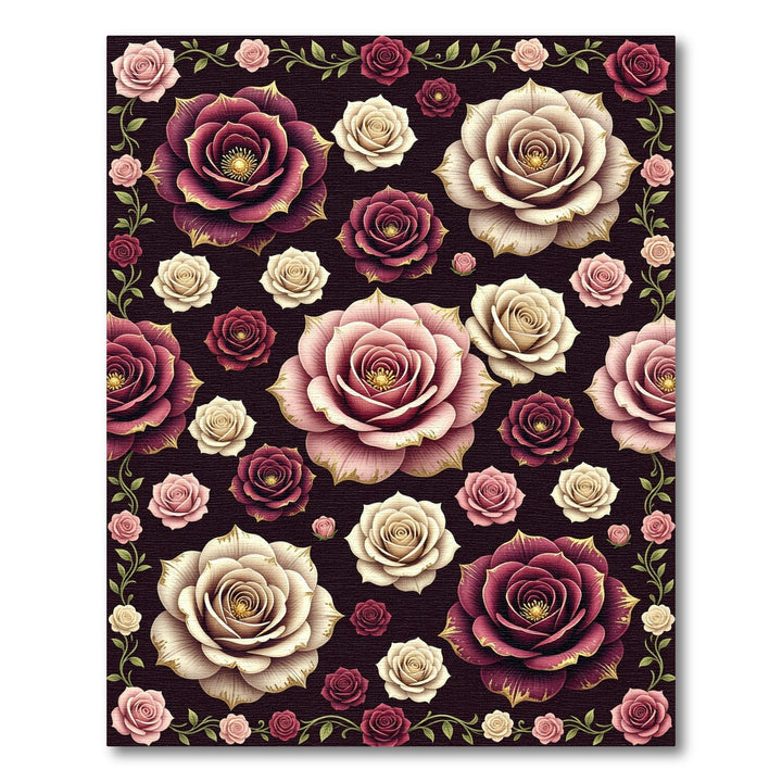 Burgundy Pink Rose Floral Garden Rug