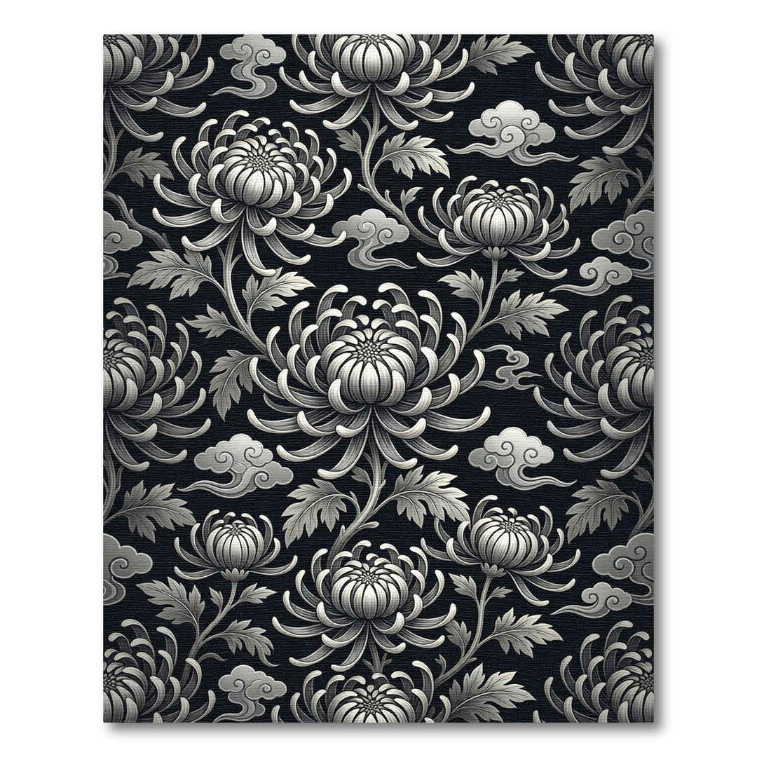 Elegant Chinoiserie Chrysanthemum Garden Rug