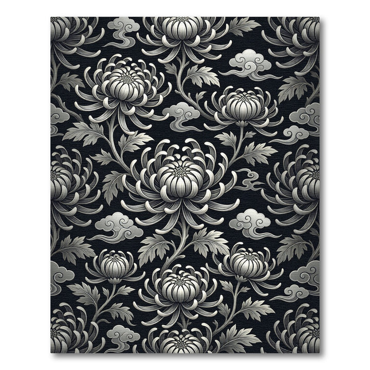 Elegant Chinoiserie Chrysanthemum Garden Rug