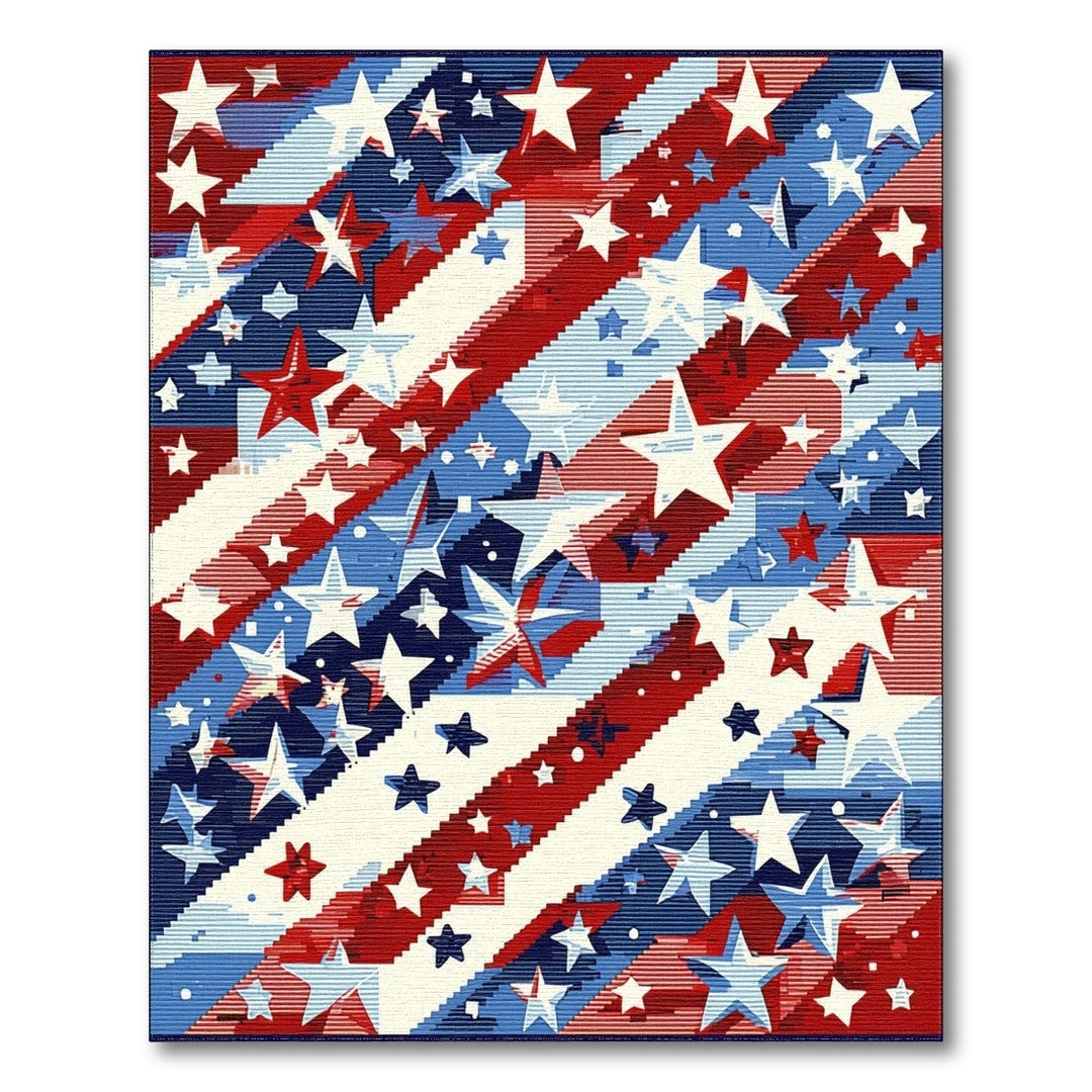 Multi-color and Patterns Distressed Patriotic Stars and Stripes Area Rug