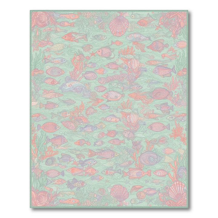 Blue and Teal Ocean Fish Coral Washable Area Rug