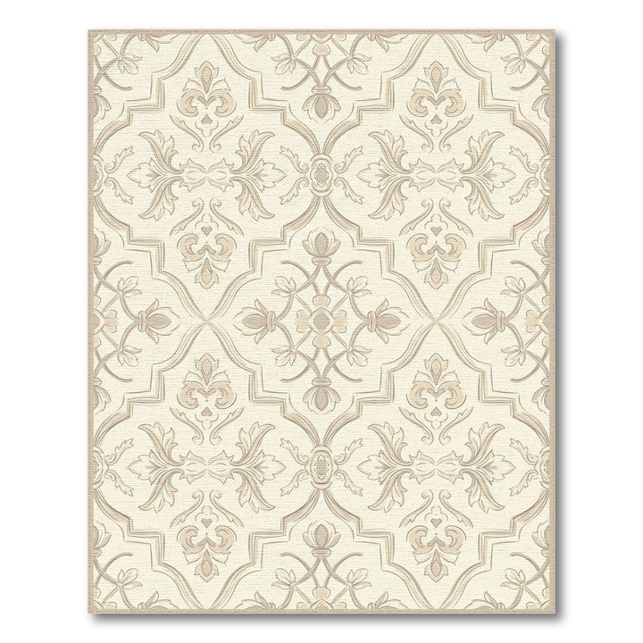 Elegant Ivory Tan Floral Damask Rug