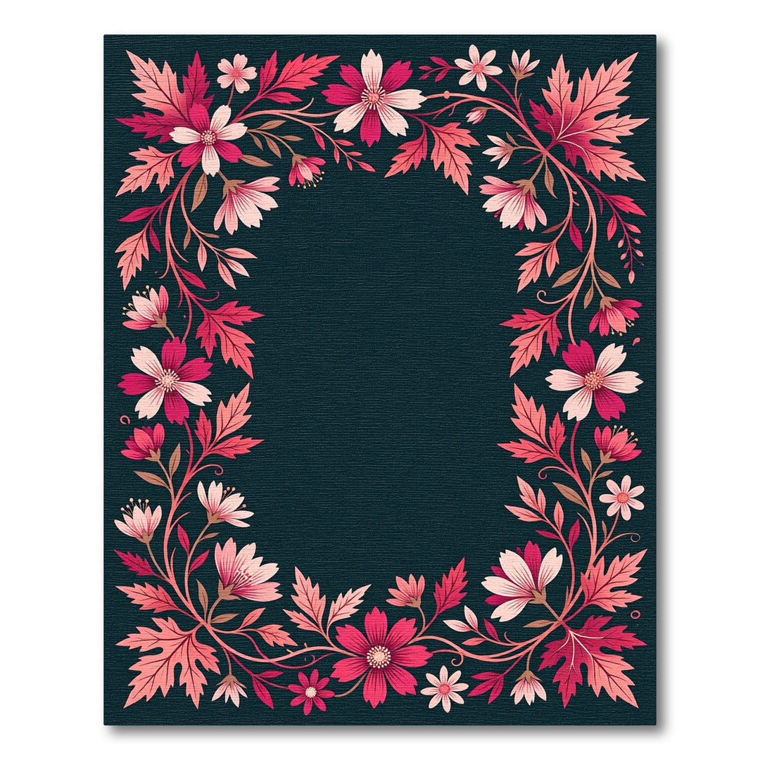 Vibrant Pink Floral Swirl Border Rug