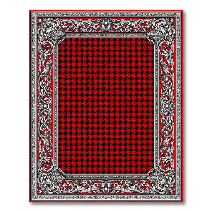 Red Houndstooth Ornate Border Area Rug