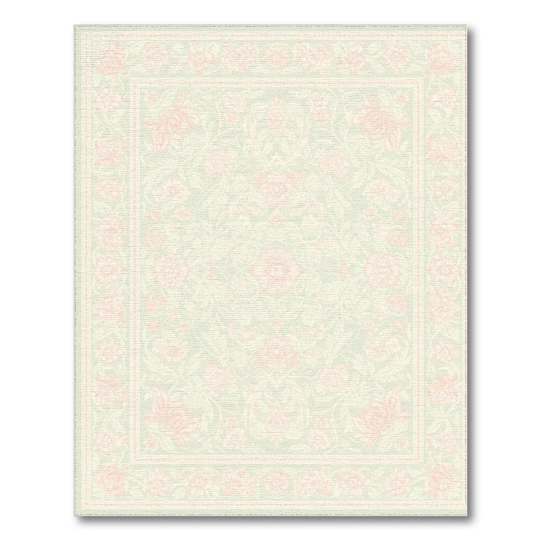 Soft Green Pink Floral Vintage Area Rug