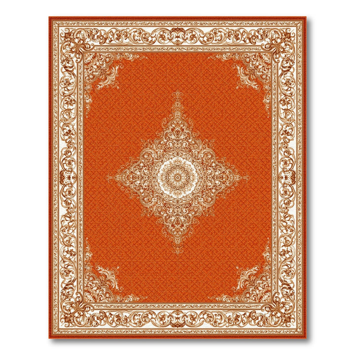 Red Traditional Persian Area Rug with Ivory Medallion