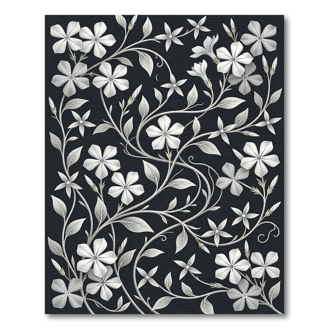 Elegant White Periwinkle Floral Vine Rug
