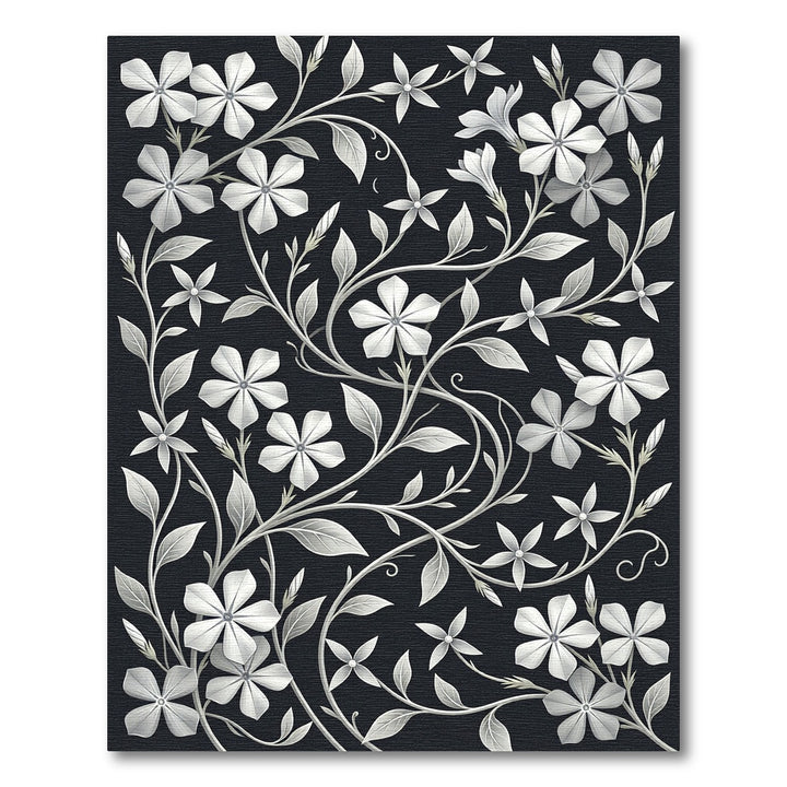 Elegant White Periwinkle Floral Vine Rug