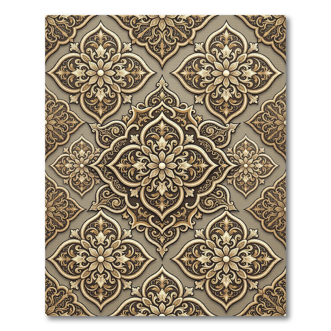 Ornate Gold Arabesque Medallion Rug
