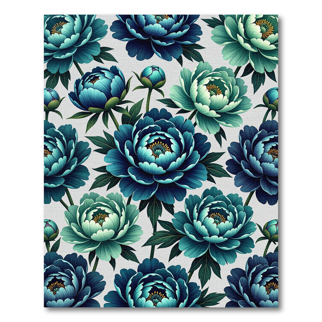 Teal Peony Blossom Floral Rug