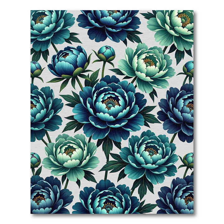 Teal Peony Blossom Floral Rug