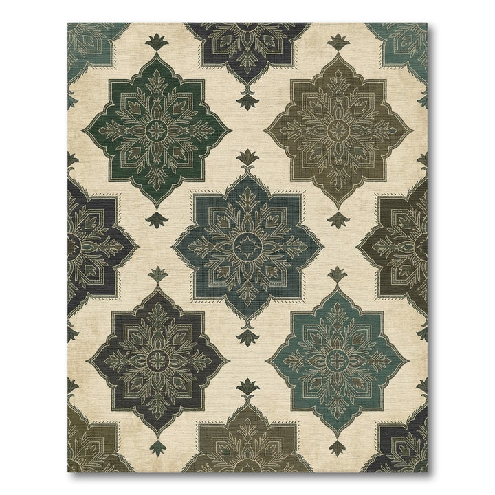 Earthy Green Slate Medallion Texture Rug