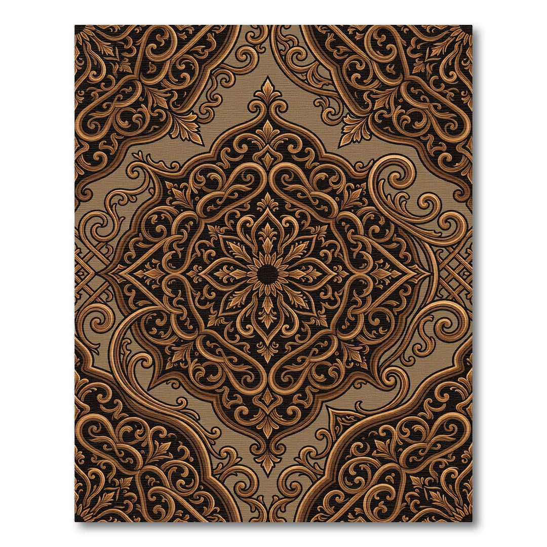 Ornate Gold Scrollwork Arabesque Rug